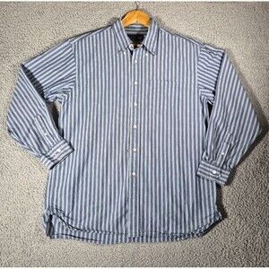 Arrow Blue Jean Co Button Up Shirt Men´s Size Large Blue Striped Pleated Back